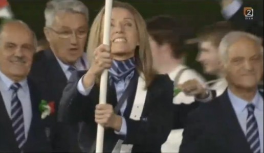 Italian team dressed in Armani at London 2012 opening ceremony (2012, screen capture from RTVSLO)